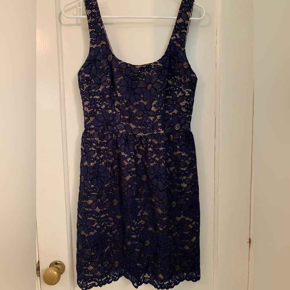 Trina Turk navy lace cocktail dress